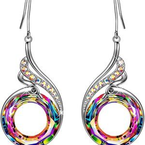 Rise From the Ashes" Phoenix Earrings, Sterling Silver Dangle Earrings with Crys